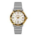 Buren Majestic – White men's watch with silver bracelet, two-tone case, and white dial